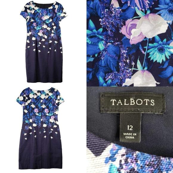 Talbots Dresses & Skirts - Talbots Sheath Dress Women’s Short Sleeve Navy Blue Size 12 Floral